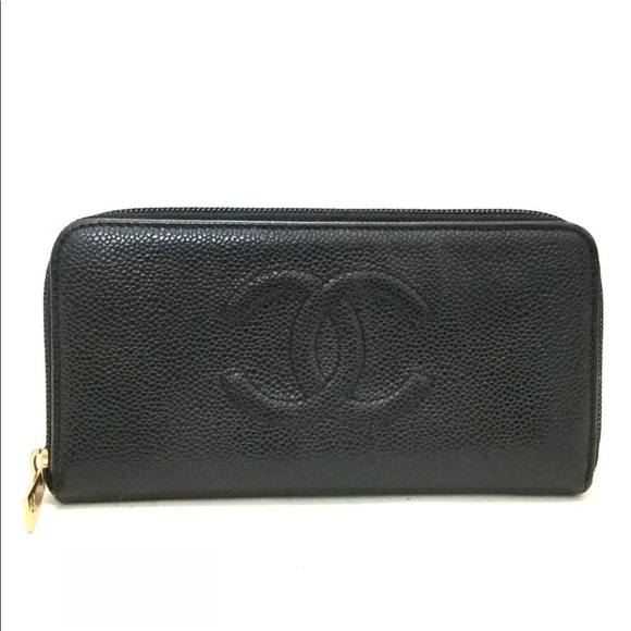 CHANEL Handbags - CHANEL CC Logo Caviar Skin Zippy Long Wallet